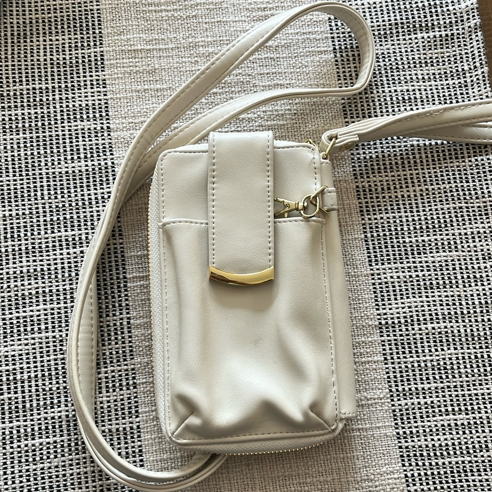 Cream Crossbody Wristlet Wallet Ivory Gold Accents Small Phone Bag
